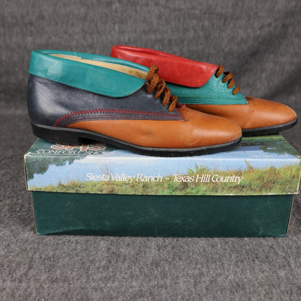 Vintage SHS Bootie Shoes Womens 6.5 AAAA Multicolor Leather Lace Up Comfort